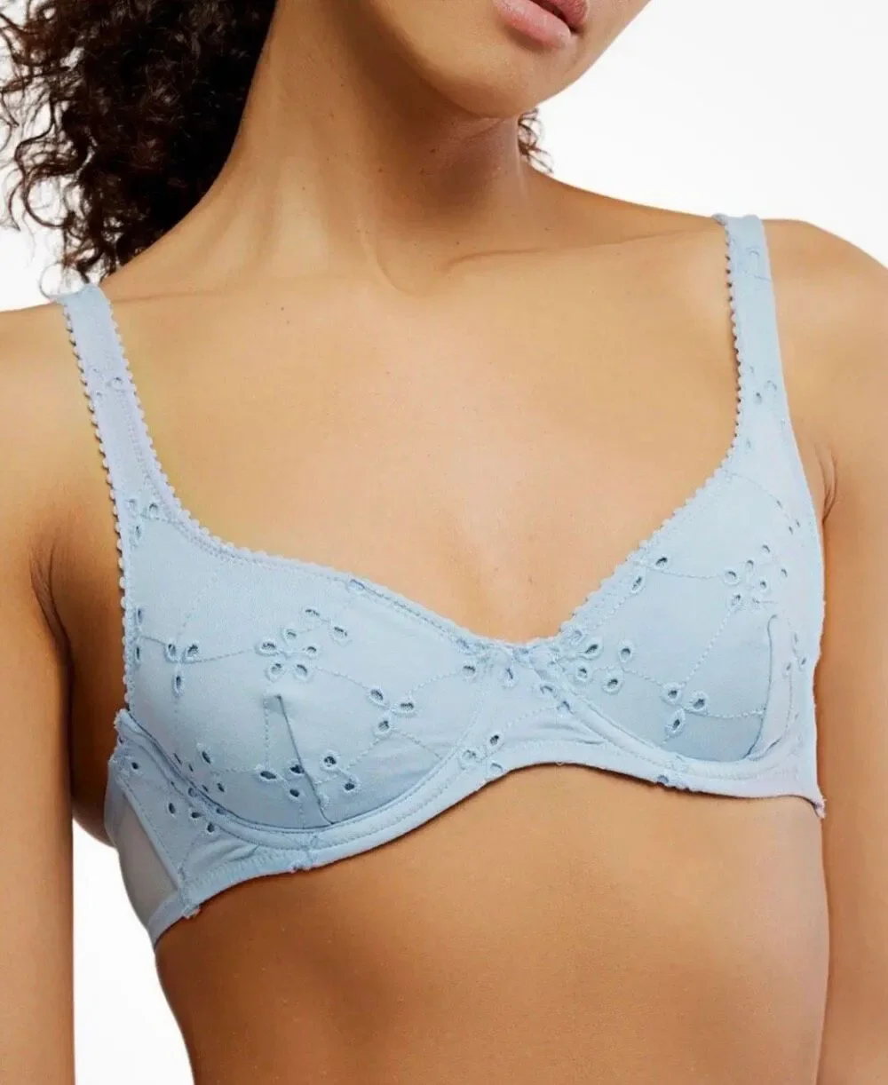 Free People NWT size 34A Homegrown Eyelet Demi-Cup Underwire Bra Clear Sky